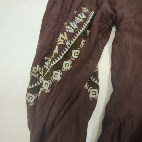 Free People Top Women’s Medium Arianna Tunic Bark Brown Embroidered Boho Flowy - Picture 5 of 11